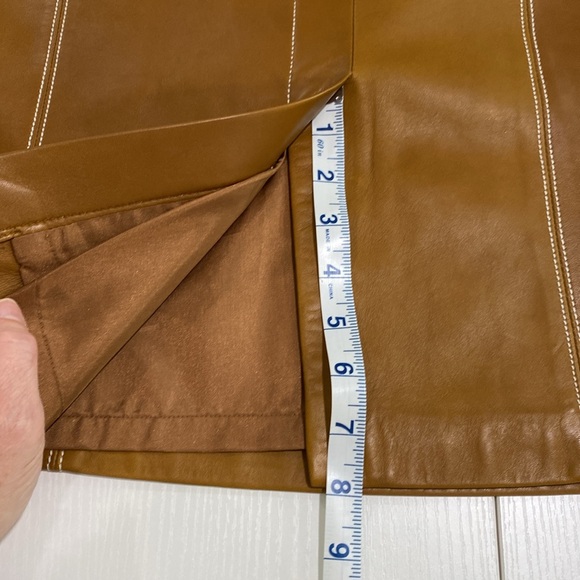Linda Allard Ellen Tracy cognac brown lamb leather pencil skirt w patch pockets - Picture 13 of 13